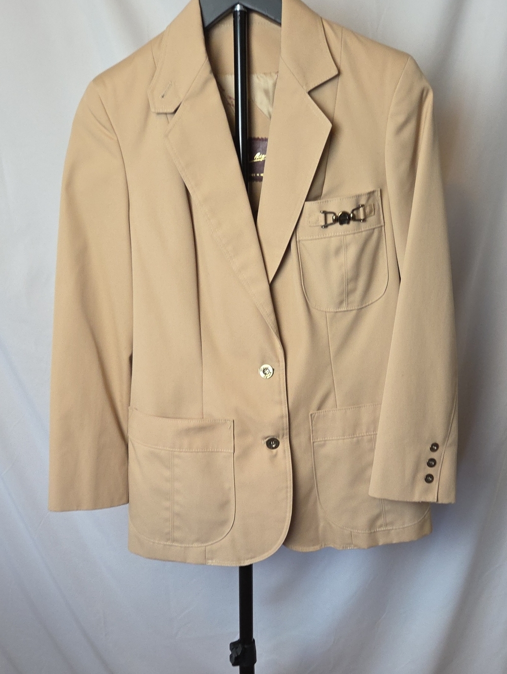 Vintage Etienne Aigner Tan Women's Blazer with Decorative Bow Hardware